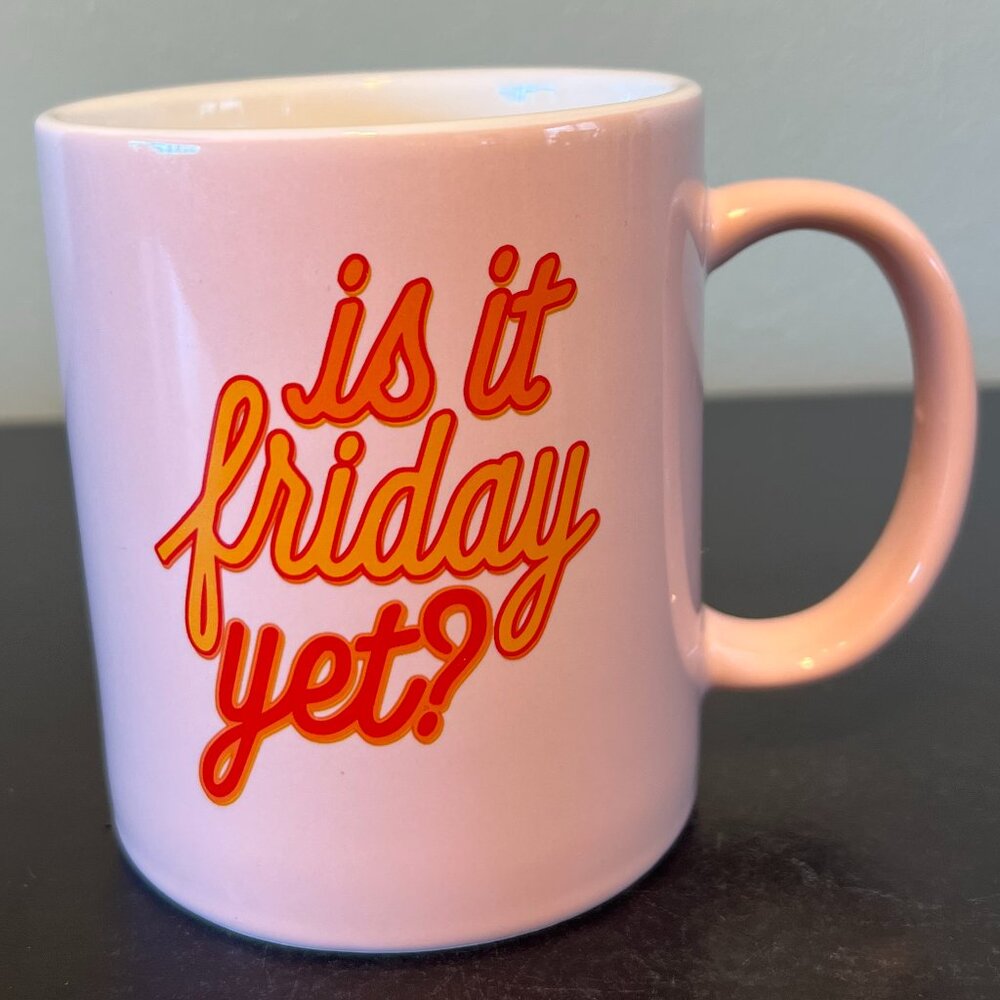 ROOM ESSENTIALS  Is it Friday Yet? Stoneware Coffee Cup Mug Humor Office 15 oz